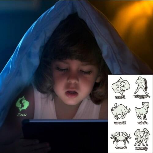 Waterproof Temporary Luminous Tattoo Sticker Pisces Taurus Aries Cancer Gemini Constellation Flash Fake Tatto for Women Men