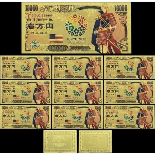 Japan Gold Banknote Tokyo World Flags Comics Cartoon Card 10pcs US Souvenir Anime Gold Plastic Cards for Collection