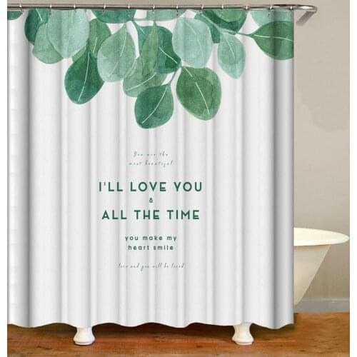 Shower Curtain I'll Love You All The Time Leaf Pattern Bath Accessories with 12 Hooks Waterproof Polyester Fabric Bathroom Decor