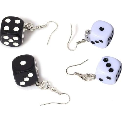 Funny Dice Dangle Earrings Acrylic White Cube 3D Cubic Dice Charm Drop Earrings U2JF