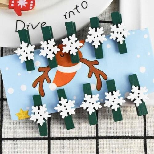 10pcs Christmas Wooden Clips Christmas Tree Snowflake New Year Photo Wall Clip Xmas Party Home Decor Memo Paper Peg Pin Kid Gift