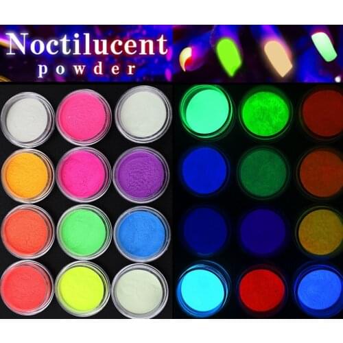 12 Boxes/Set Glow In Dark Glitter Nail Phosphorescent Powder Pigment Luminous Shining Halloween Christmas Nail Art Decorations
