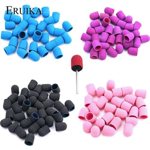 20pcs 10&13 Plastic Sanding Caps Nail Drill Accessories Pedicure Polishing Sand Block With Rubber Grip Foot Cuticle Remove Tool