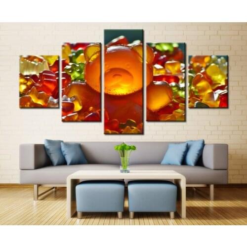 5 Panel Gummy Bear Sweet Candies Colorful Marmalade Painting Picture On Canvas Kitchen & Restaurant Decor Cuadros Landscape Room