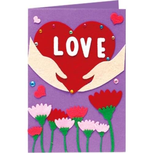 5Pcs/Set Kids DIY 3D Non-woven Fabric Rhinestone Handmade Crafts Greeting Cards