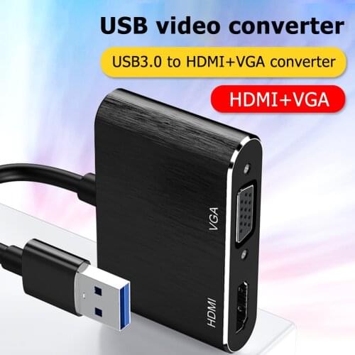 2 in 1 Multi-Display Adapter HDMI-compatible VGA Monitor Projector USB 3.0 1080P Converter for Household Music Audio Decoration
