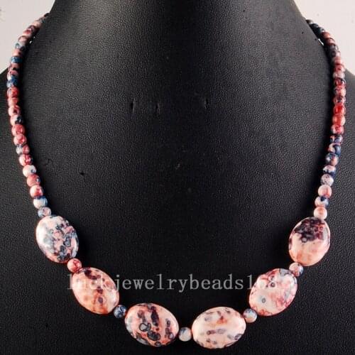 Free Shipping Fashion Jewelry 4~13x18mm Beautiful Ocean Jaspe Oval Beads Necklace 18" FG6442
