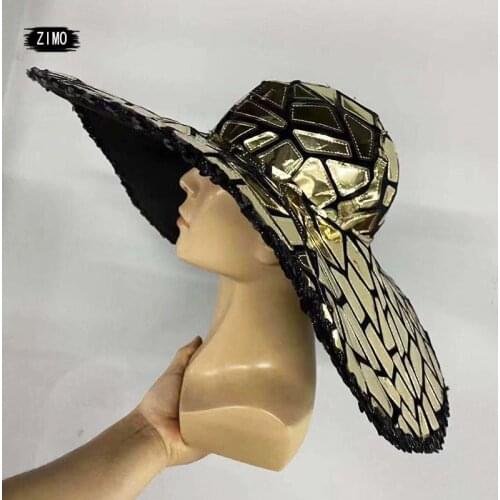 Sequin Hat Women Party Cosplay Golden Jazz Hat Dance Stage Performance Costume Accessories Men And Women Club Concert Show Props