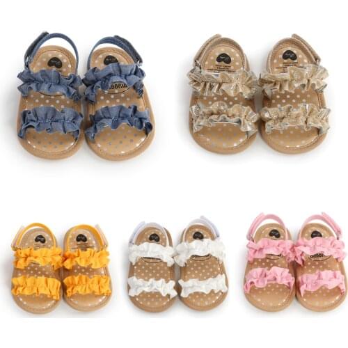 Infant Baby Girl Shoes Toddler Flats Sandals Premium Soft Rubber Sole Anti-Slip Summer Flower Lace Crib First Walker Shoes