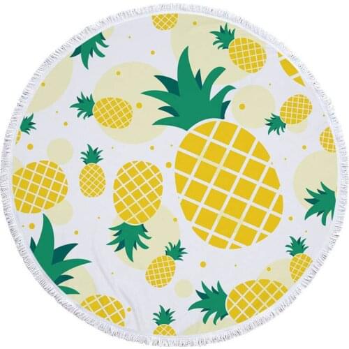 Cartoon Pineapple Round Beach Towel Microfiber Shower Towels Sports Yoga Mat Cover with Tassels