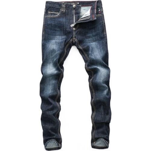 Plein brand European Style mens slim elastic jeans Men straight denim trousers zipper blue stripe PP slim jeans for men