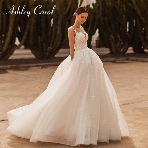 Ashley Carol A-Line Wedding Dress 2021 Romantic Beaded Appliques Bride Gown Backless Bridal Dresses Vestido De Noiva De Princesa