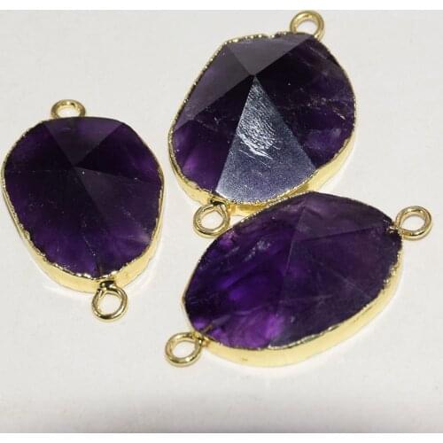 Purple Crystal Quartz Stone Connector 2021 Necklace Jewelry making Women Gold Plating Bezel Big Charms Face pendulum amethysts