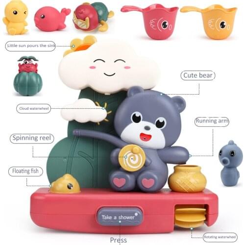 Bear Bath Toys Pipeline Water Spray Shower Game Bath Baby Toy for Children Swimming Bathroom Bathing Shower Clouds Raining Toys