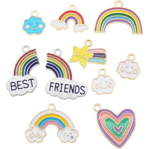 Julie Wang 10PCS Enamel Charms Alloy Mixed Rainbow Cloud Star Heart Necklace Bracelet Earrings Jewelry Making Accessory