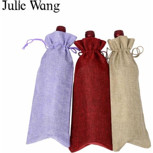 Julie Wang 10PCS Linen Bottle Drawstring Bag Jewelry Pouch Christmas Wedding Gift Bags Packing Bag Fashion Money Storage Pouch