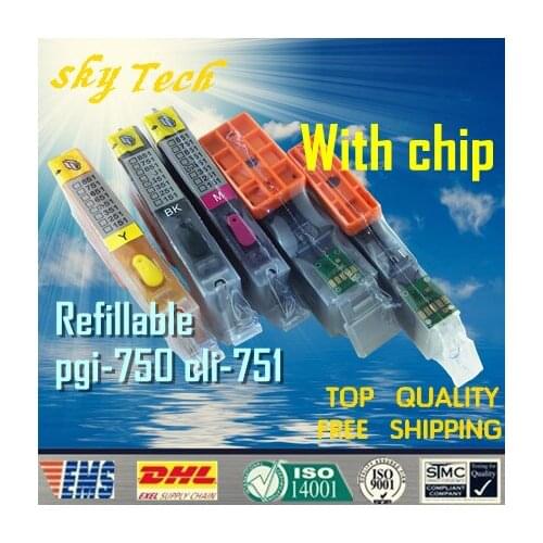 5PK Full ink Refillable Cartridge suit for PGI750 CLI751 ,Suit for canon MG5470 MG5570 MG6370 MG6570 MG7170 IP7270,with ARC chip
