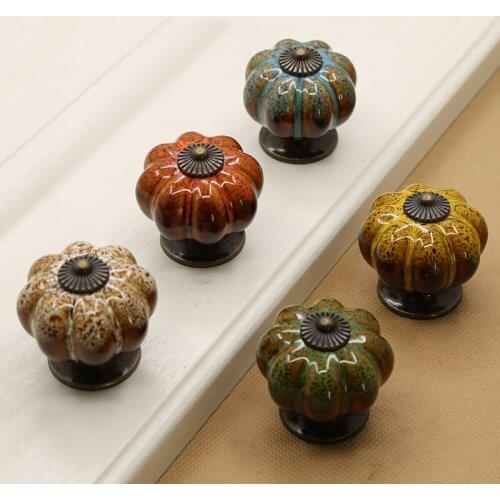 Classical European-style Knobs pastoral handle drawer cupboard wardrobe Handle door ceramic retro pumpkin Knobs for kitchen