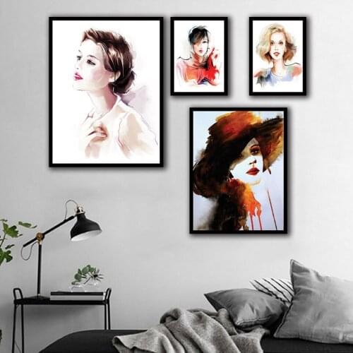 Colorful Ink Painting Women Modern Canvas Wall Art Female Poster Pictures for Living Room Home Decoration B5044