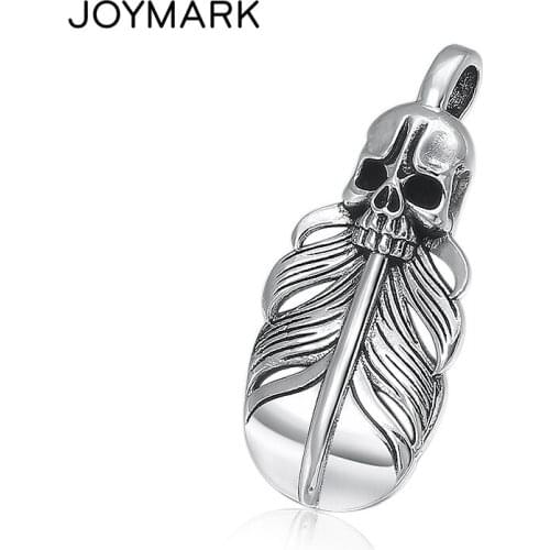 Punk Style Skull Pendant 925 Sterling Silver Jewelry Retro Thai Silver Skeleton Feather Pendants For Men and Women TSP246
