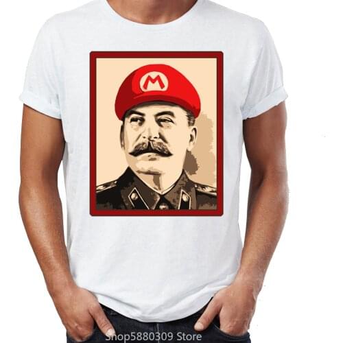 Hip Hop Men T-shirts Stalin Is Mario Funny Awesome Artwork Drawing Printed Street Guys Tops & Tees Swag Camiseta