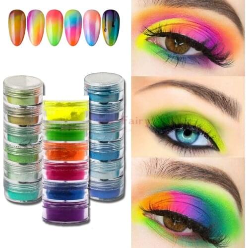 Nail Art Glitter Neon Eyeshadow Nails Powder Bright True Color UV Glow Blacklight Luminous Pigment Fluorescent Matte Makeup TSLM