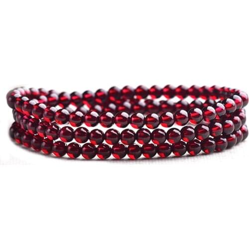 Natural Garnet Bracelet for Women Three-Circle Gemstone Jewelry Making as Birthday Presents for Summer 2021