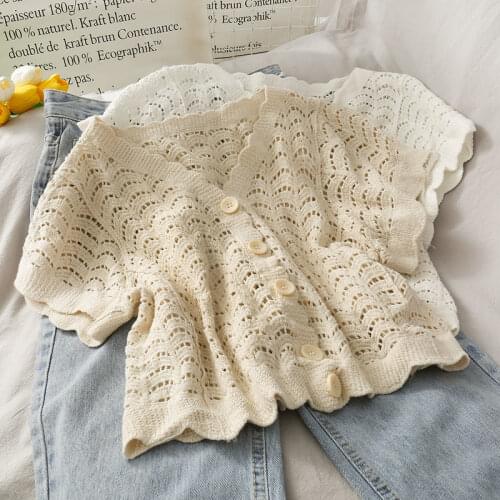 2020 summer new lace shirt womens hollow thin style temperament versatile fashion short-sleeved top