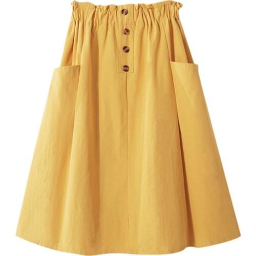 KALENMOS 2020 Autumn Winter Clothes Women Skirt Elastic High Waist Double Pocket Button Dignified Fashion Harajuku Skirts