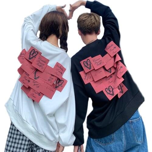 Autumn Men Pullover Sweatshirt Love Notes Stitching Patchwork Hoodies Harajuku O-neck Streetwear Teen Couple Matching Clothes