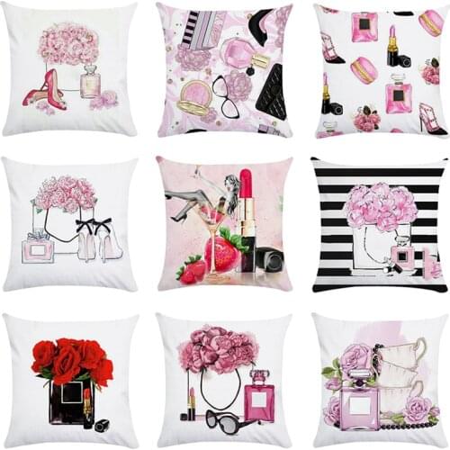 Plush Pillows Hand Painted Flowers Perfume Bottles Cushion Cover Sofa Pillow Case Home Decor Throw/Couch Pillowcase Decorations