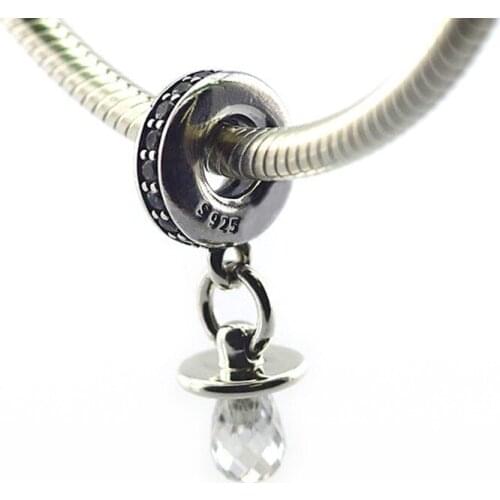 Baby Pacifier Pendant Silver Charms for Jewelry Making Clear CZ Mother Day Silver 925 Jewelry Charms For Snake Chain Bracelets