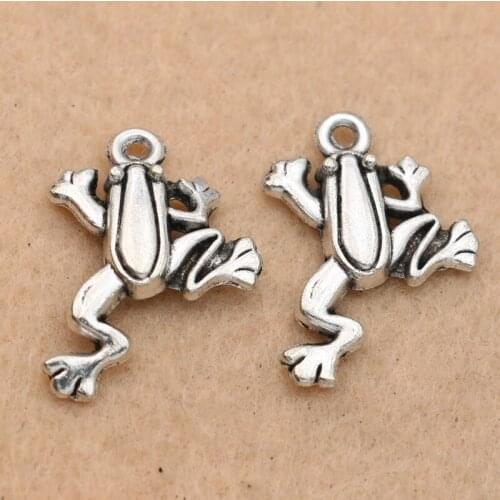 KJjewel Frog Charm Antique Silver Plated Pendant fit Bracelet Necklace Jewelry DIY Making Accessories 23x19mm