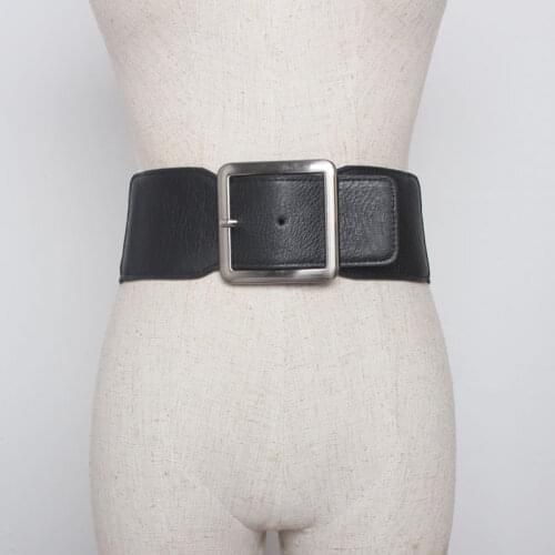 Fashion Women Elastic Wide Belts Designer Brand Square Buckle Waist Strap Vintage Lady Dress Coat Sweater Decorative Waistband