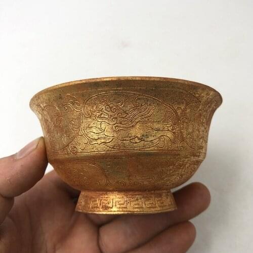 Old gilt bowl, Carved bowl, Exquisite handicraft decorations