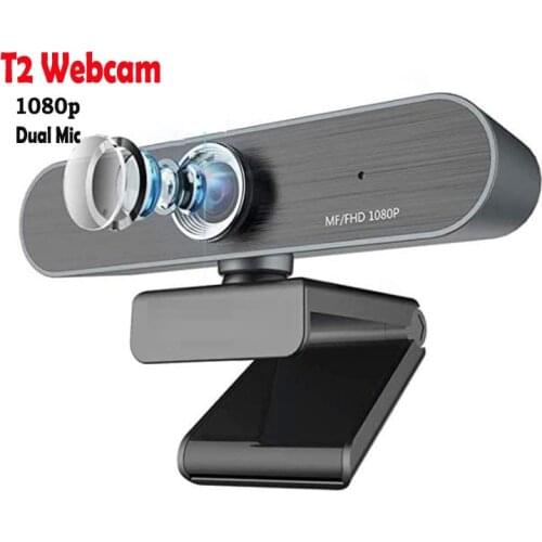 T2 Webcam with 2 Microphone 1080P Computer Camera USB Cameras for Desktop PC Laptop Manual Focus Streaming Video Calling