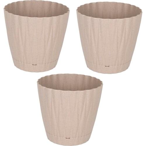 Veramaya 3 Pcs Plastic Oyster Flowerpot No:4 Beige 5,5 Liter 22x20 Cm