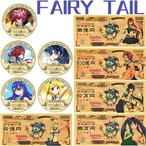 WR 5pcs Japanese Anime Fairy Tail Gold Plated Coins Collectibles with Box Challenge Coin Original Anime Gifts for Children