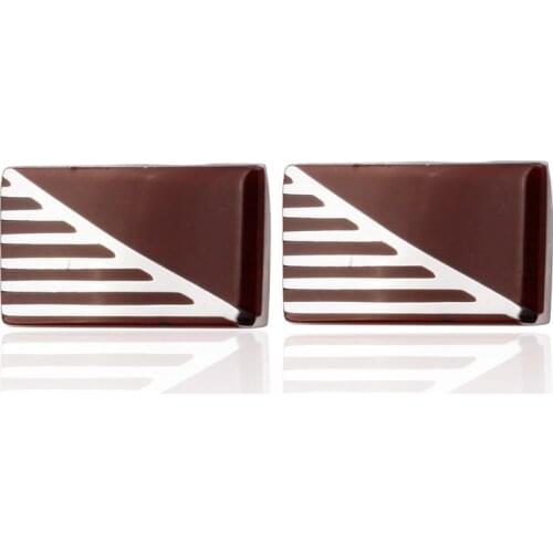 HYX Jewelry suqare red stripes Enamel Brand Cuff Buttons French Shirt Cufflinks For Mens Fashion Cuff Links