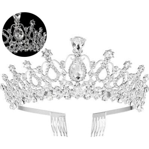 Women Princess Crown Headband Crystal Rhinestone Tiara And Crowns Hair Band Jewelry Silver Color Bridal Hair Accessories Wedding