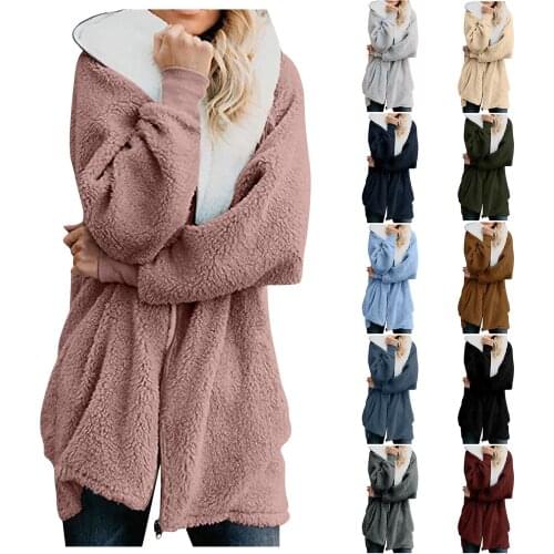New Fashion Winter Warm Womens Loose Plush Jacket Long Sleeve Zipper Fluffy Hairy Fake Fur Down Hooded Oversized Overcoat 5xl