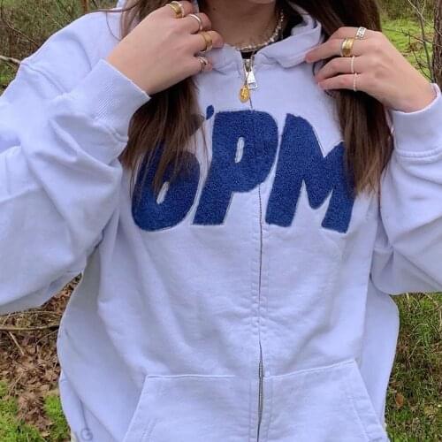 80s 90s American Vintage streetwear cardigan Harajuku Oversized sweatshir women print Letter zip up Hoodies Autumn and winter