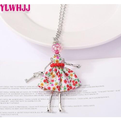 YLWHJJ new fashion long chain doll pendant necklace for women brand hot flower red girl baby maxi jewelry French Collier femme