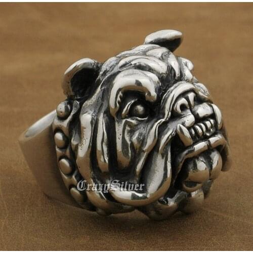 925 Sterling Silver Huge Heavy Pitbull Bulldog Ring Mens Biker Rock Punk Ring TA12 US Size 7~15