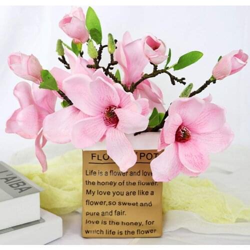 2 Heads Artificial Fake Flowers Leaf Magnolia Floral Bouquet Christmas Flores Wedding Party Home Decor Simulated Magnolia