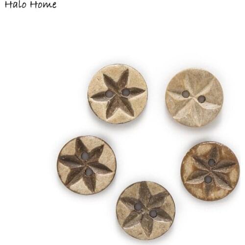 30pcs 2 Hole Coconut Buttons Star Pattern Handwork Decor Gift Clothing Home Sewing Scrapbooking 13mm