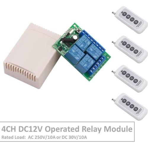 4 Channel 433Mhz DC12V Operated RF Relay Switch With Relay Receiver&Transmitter Remote Control Curtan&LED Light For Smart Home