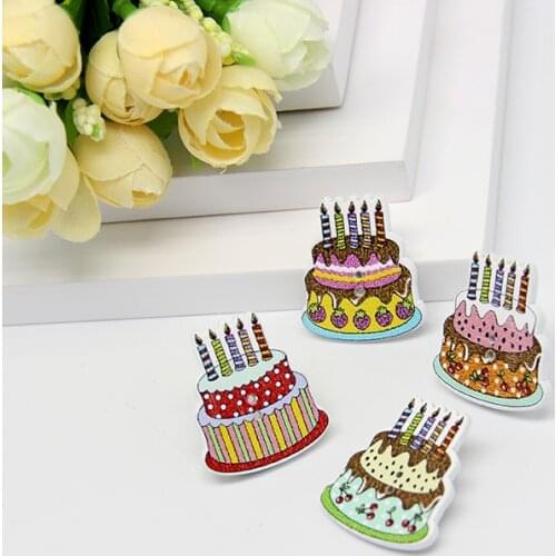 50Pcs 2 Holes Multicolor Wooden Buttons Mixed Color Beautiful Cake Botones Printing Sewing Accessories Scrapbooking