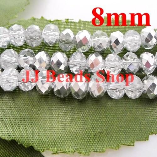 7.11USD/360pcs 8mm AAA top quality crystal glass 5040 rondelle beads clear half silver colour 360pcs/lot free shipping R080432