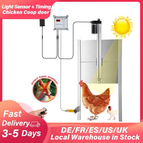 110-220V Light Sensor Timing Automatic Chicken Coop Door Opener Aluminum IP44 Infrared Induction Chicken Door for Farm Poultry
